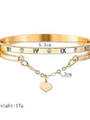 Gold Roman Numeral Bangle Bracelet with Heart Charm – Korean Minimal Stainless Steel Kada for Women