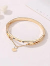 Gold Roman Numeral Bangle Bracelet with Heart Charm – Korean Minimal Stainless Steel Kada for Women